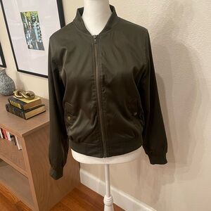 Pink Rose Military Green Jacket with Ribbed Collar